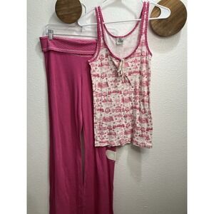 VTG 08‎ Victoria's Secret PINK Foldover Yoga Pants Polka Dot River Valley L SET